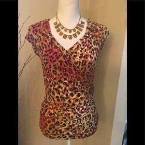 PREMISE ruched, surplice animal print top